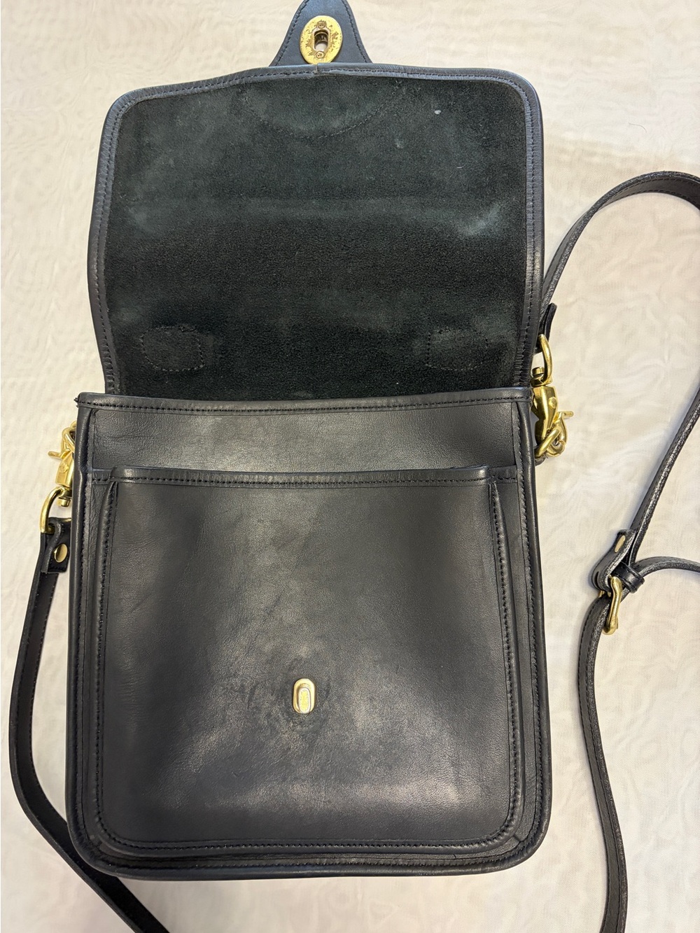 VTG Kirkland Signature Black Leather Crossbody Station Bag Flap Top Handle - Picture 6 of 15